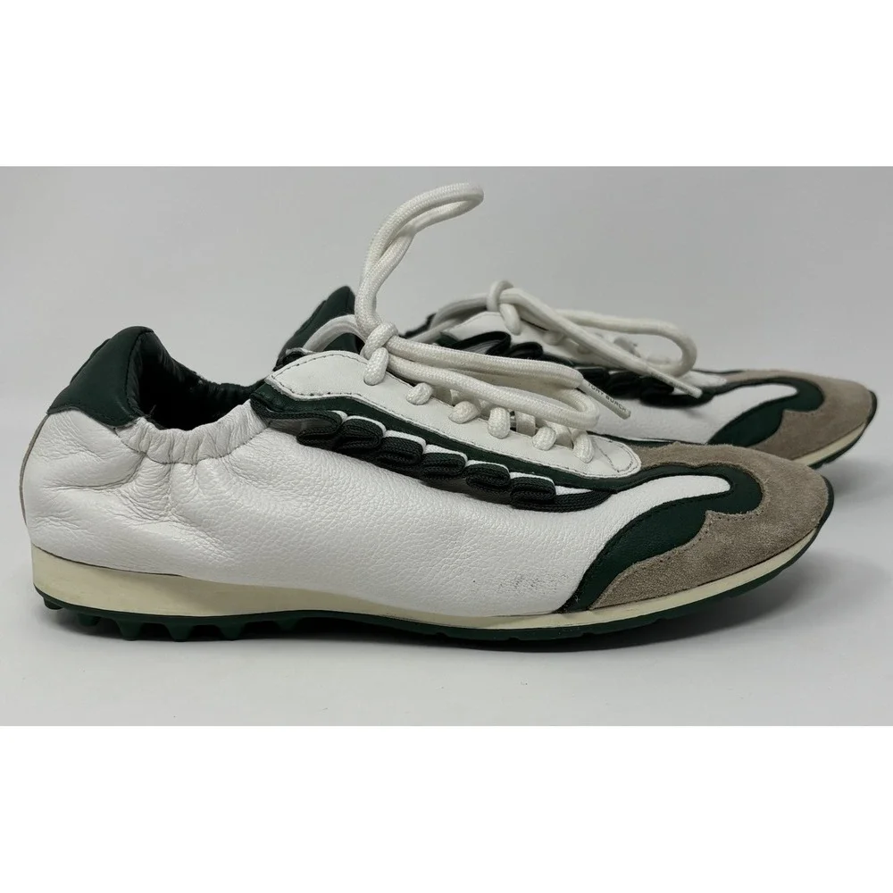 WOMENS TORY BURCH GOLF RUFFLE GREEN WHITE SNEAKER Size 5 Read Below